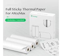 Rollo de papel térmico, pegatina autoadhesiva imprimible para impresora inalámbrica PeriPage A9 Max A9s Max Mini BT (Full Sticky Thermal Paper)