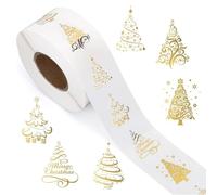 Rollo De Pegatinas Navideñas Transparentes De 500 Hojas | Pegatinas De Árbol De Navidad De Lámina Dorada | Adecuado Para Tarjetas De Felicitación, Invitaciones, Sobres Y Envoltorios De Regalos, Etc.