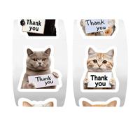 Rollo de pegatinas para gatos lindos - 500 piezas impermeables adhesivos gracias,calcomanía para monopatín, para adolescentes adultos ordenador botella teléfono sobre aula favores negocios embalaje