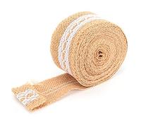 Rollo de Tela de Arpillera, Cinta de Arpillera de Peso Ligero Cinta de Encaje de Arpillera de Encaje de Tela de Yute para Banquetes de Boda(Encaje de agujero medio de 5 cm)
