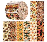 Rollo de tela de jalea de girasol de verano, tiras de tela de algodón, 40 tiras de algodón para manualidades para acolchado y costura, tiras florales de acuarela de 100 x 6,5 cm, paquetes de algodón