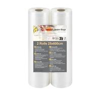 Rollo de Vacío Alimentario, 2 Rollos de 25 x 600 cm, Bolsas Vacio Alimentos sin BPA, Compatibles con Envasadoras al Vacío