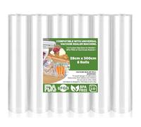 Rollo de vacío alimentario, 6 paquetes de 28 x 300 cm, bolsa al vacío, apta para toda la máquina al vacío, bolsa de vacío para alimentos sin BPA