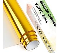 Rollo de Vinilo Adhesivo Cromado Permanente, 12 x 8 pies, Vinilo Autoadhesivo de Espejo Cromado Dorado PET para Cricut, Silhouette Cameo, Decoración de Fiestas