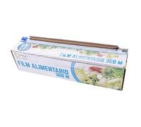 Rollo Film uso alimentario 30cm ancho x 300 metros, Bobina estirable con caja y cuchilla corta fácil, transparente para cocina, restaurante, bar, hostelería y catering (1 unidad)