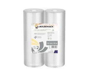Rollo gofrado de envasado al vacío (15cm x 6 metros) (2 uds.) para Todo Tipo de envasadora doméstica, Foodsaver, Lacor, Caso, Silvercrest, etc.