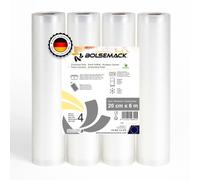 Rollo para envasar al vacio gofrado ideal alimentos 20 x 600 cm, 4 Unidades (20cm x 6m). Compatible con toda envasadora doméstica. Muy resistentes. Con certificado europeo.