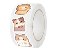 Rollos de calcomanías de dibujos animados, paquete de calcomanías para niños, rollo de 500 piezas con diseño de gato con material impermeable, calcomanías de sello de sobre, calcomanías decorativas