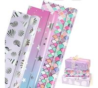 Rollos de papel de regalo de cumpleaños, papel de regalo de sirena rosa y morado, rollos de papel de regalo brillante para cumpleaños, baby shower, boda, 3 mini rollos de 17 x 118 pulgadas por rollo.