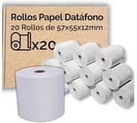 Rollos de Papel Térmico para TPV, 57x35x12mm, 20 Unidades Sin BPA, Blanco, Compatible Universal, Datáfono, TPV, Impreso(20UD)