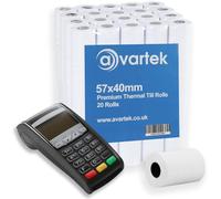 Rollos de papel térmico prémium de 57 x 40 mm para tarjetas de crédito PDQ, POS, EPOS, máquinas de tarjetas, Barclaycard, Verifone, Ingenico, Sagem, Spire, Pax, Worldpay [Paquete de 20] AVARTEK