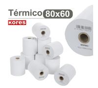 Kores 56677200. Paquete de 8 Rollos Térmicos Libres de Bisfenol A 80x60x12mm y 41,5 Metros para Máquinas Registradoras, TPV, Cajeros, Calculadoras