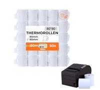 Rollos térmicos de 80 mm x 80 m x 12 mm, para caja registradora, impresora de recibos, papel térmico, sin BPA (50)