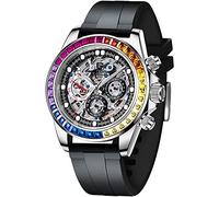 RollsTimi Pagani diseño de los Hombres Relojes automáticos de Diamantes Arco Iris automático mecánico Impermeable de Acero Inoxidable cronógrafo Esqueleto Hombres 40mm (Cinta círculo Arco Iris)