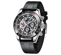 RollsTimi Pagani diseño de los Hombres Relojes automáticos de Diamantes Arco Iris automático mecánico Impermeable de Acero Inoxidable cronógrafo Esqueleto Hombres 40mm (Cintas Plata Negro)