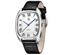 RollsTimi Tonneau - Reloj de pulsera retro de cuarzo para hombre, clásico, rectangular, movimiento japonés, caja de acero inoxidable, pulsera de cuero, números romanos, cuadrado, casual, reloj de