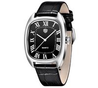 RollsTimi Tonneau - Reloj de pulsera retro de cuarzo para hombre, clásico, rectangular, movimiento japonés, caja de acero inoxidable, pulsera de cuero, números romanos, cuadrado, casual, reloj de