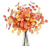 ROLLWAY 6 unidades de flores artificiales de otoño artificiales de eucalipto, decoración de 60 cm, flores artificiales para otoño como ramo de otoño real, ramas de otoño, hojas de otoño