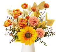ROLLWAY Flores artificiales de otoño, flores artificiales como verdaderas, ramo de flores artificiales de girasol artificiales, flores de otoño, ramo de girasol, flores de seda para decoración de mesa