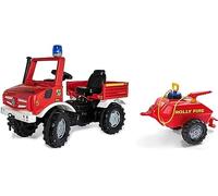 Rolly Toys Fire Unimog 038275 - Camión de Bomberos edición 2020 con Remolque (Coche a Pedales de 3 a 8 años, jeringuilla, Intermitente, Cambio de Marchas, Freno)