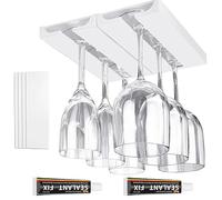ROLMZJX 2 Piezas Soporte para copas de vino, Estante Copas Vino Debajo Gabinete,Colgador Copa Vino,Soporte Copas Colgante Sin Tornillos, para Hogar, Bar, Cocina, Restaurante (Blanco)