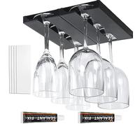ROLMZJX 2 Piezas Soporte para copas de vino, Estante Copas Vino Debajo Gabinete,Colgador Copa Vino,Soporte Copas Colgante Sin Tornillos, para Hogar, Bar, Cocina, Restaurante (Negro)