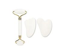 Rolo de masaje Facial guasha placa conjunto cabeças duplas Jade Pedra Face Lift Corpo relaxamento da Pele emagrecimento beleza pescoço fino elevador-3 Set no Box