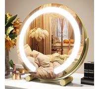 ROLOVE Espejo de tocador dorado, espejo de maquillaje iluminado de 12 pulgadas con Smart Touch 3 colores regulables, mesa, rotación de 360°