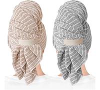 ROLSHOL 2 Packs Large Microfiber Hair Towels for Women, Super Absorbent & Quick Dry Hair Towel Wrap for Curly Hair Long & Short Hair- Anti-Frizz Hair Turbans for Wet Hair (Gray & Pink) - 27.5''*39.4''