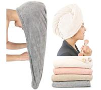 ROLSHOL Paquete de 4 Toallas de Microfibra Extra Grandes para Mujer, súper absorbentes y de Secado rápido, Toallas de Secado rápido con botón, turbantes para Cabello Rizado, Cabello Largo y Corto,