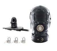 Roluck Bondage Mask con Dildo Mouth Gag 3 Lock Ajustable SM Head Mask para pareja Fetish Sex Toy (S)