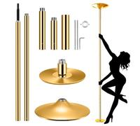 Roluck Pole Dance - Barra de danza (45 mm de diámetro, longitud ajustable, juego de barra de baile profesional, portátil, desmontable, con estática + función de giro (dorado)