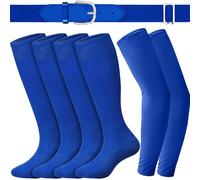 ROLVNHTV Combo de cinturón y calcetines de béisbol para sóftbol, protección UV, mangas de compresión, cinturón elástico ajustable, Azul real, Adult