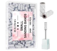 Rolybag 100 bandas de lijado pequeñas para uñas, 240 bandas de lijado de grano fino extremo con broca de mandril de 3,1 mm para uñas acrílicas, eliminación de gel, modelado, manicura y pedicura