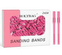 Rolybag 200 brocas pequeñas para uñas con broca de mandril de 3,1 mm, bandas de lijado de grano 240 para taladro de uñas, uñas acrílicas, eliminación de gel, manicura y pedicura, color rojo rosa