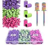 Rolybag Bandas de lijado para taladro de uñas, bandas de lijado #80#150#240, 210 bandas de lijado de uñas finas gruesas de color, 2 brocas de mandril de 3/32 pulgadas, juego de caja de almacenamiento portátil