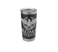 Roma Aeterna Eternal Roma Águila Romana Envejecido Gris Claro Estampado Vaso térmico de acero inoxidable de doble pared