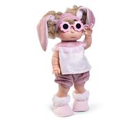 Roma Antonio Juan Iris - Muñeca de conejo con purpurina de 38 cm, muñeca estilo maniquí, pelo largo y rizado rubio, vinilo, con orejas de conejo y gafas de sol