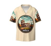 Roma Italia - Camisa de manga corta para hombre con estampado de monumentos históricos, estilo casual, para verano, para la playa y la boda, Negro, XXL