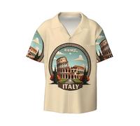 Roma Italia - Camisa de manga corta para hombre, diseño de monumento histórico, casual, para verano, para la playa o boda, Negro, L