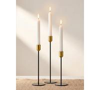 Romadedi Candelabros para Velas Cirios - Dorado Y Negro Candelabros 32 Cm/28 Cm/22 Cm Juego de 3 Decorativos Portavelas Modernos Decoración Hogareña, de Mesa la Sala de Estar, Boda, Navidad