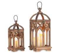 Romadedi - Farol de madera grande, estilo rústico, decoración de estilo rústico, 30/40 cm, farol marrón, portavelas vintage para Navidad, balcón, jardín, boda, decoración de mesa interior, juego de 2