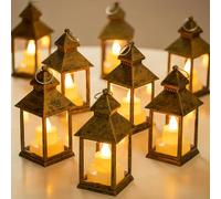 Romadedi Lámpara dorada para bodas, 10 piezas, pequeñas lámparas decorativas LED para colgar, portavelas para la mesa de Navidad, Ramadán marroquí, fiestas de Halloween al aire libre