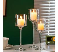 Romadedi Portavelas de Cristal para Velas, Alto Candelabro Porta Velas de te Pequeñas Elegante Mesa de Boda, Navidad Decoración Casa, Juegos de 3, 20/23/26cm