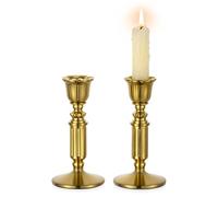 Romadedi - Portavelas vintage de bronce para candelabro, juego de 2 barras cónicas doradas rústicas para decoración retro victoriana antigua, mesa de comedor, Navidad, boda, centro de mesa, sala de