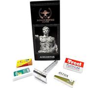 Roman Empire Shaving Afeitadora Augustus - Elegante maquinilla de afeitar de seguridad para hombre y mujer - Juego de maquinilla de afeitar en húmedo incluye 20 cuchillas de afeitar de Astra, Derby