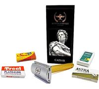 Roman Empire Shaving - Maquinilla de afeitar de doble filo Caesar Gold de Roman Empire Shaving | Afeitadora clásica | 20 cuchillas (Astra-Derby-Shark-Treet)