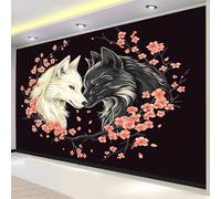 Romance Arte Animales Lobo Papel pintado fotográfico tejido no tejido 300 x 210 cm murales decorativos modernos para pared Negro, póster de pared para habitación infantil y salón