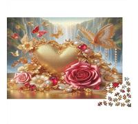 Romance Corazón Dorado Rompecabezas 1000 Piezas Juego Familiar Acertijos Inteligentes Adultos Familia Regalo Navidad DIY Ilustrados 70x50cm/1000pcs