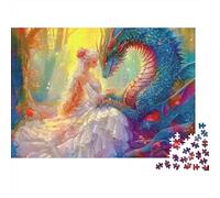 Romance Dragón Fantasía Rompecabezas Regalo 1000 Piezas Adultos Dragón Corazón Princesa Blanca Premium Grueso Resistente Vibrante Desafiante Difícil Alivio Estrés 52x38cm/1000pcs